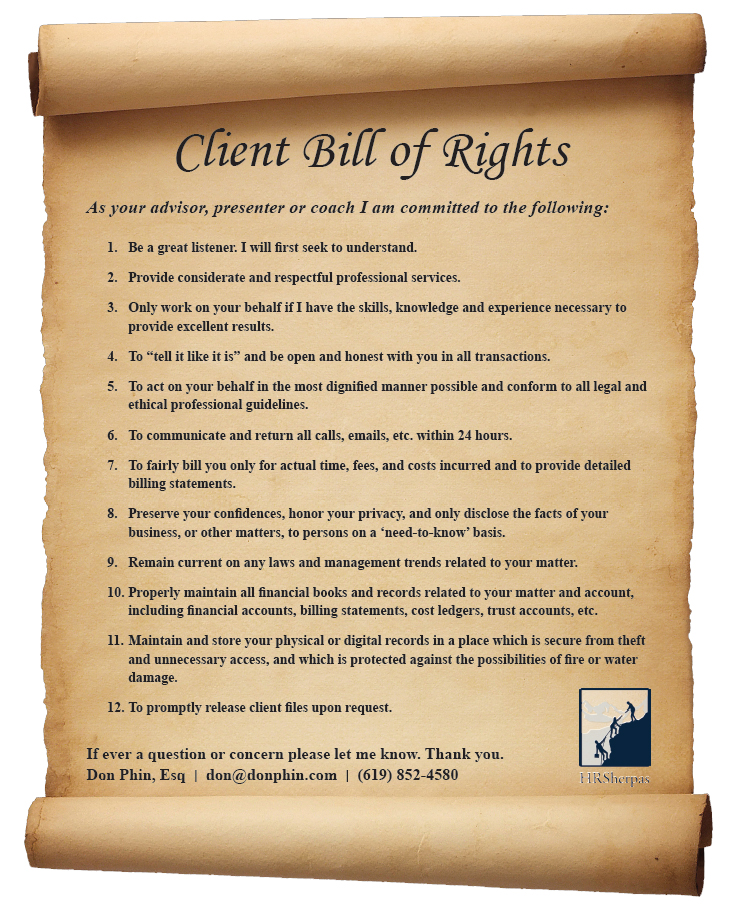 Printable Client Rights Client Bill of Rights | Don Phin Esq.